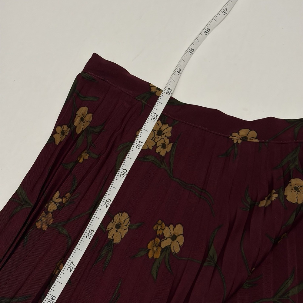 Vintage Deadstock Pleated Floral Burgundy Midi Skirt 6 Old Money Academia Paris - Picture 6 of 8